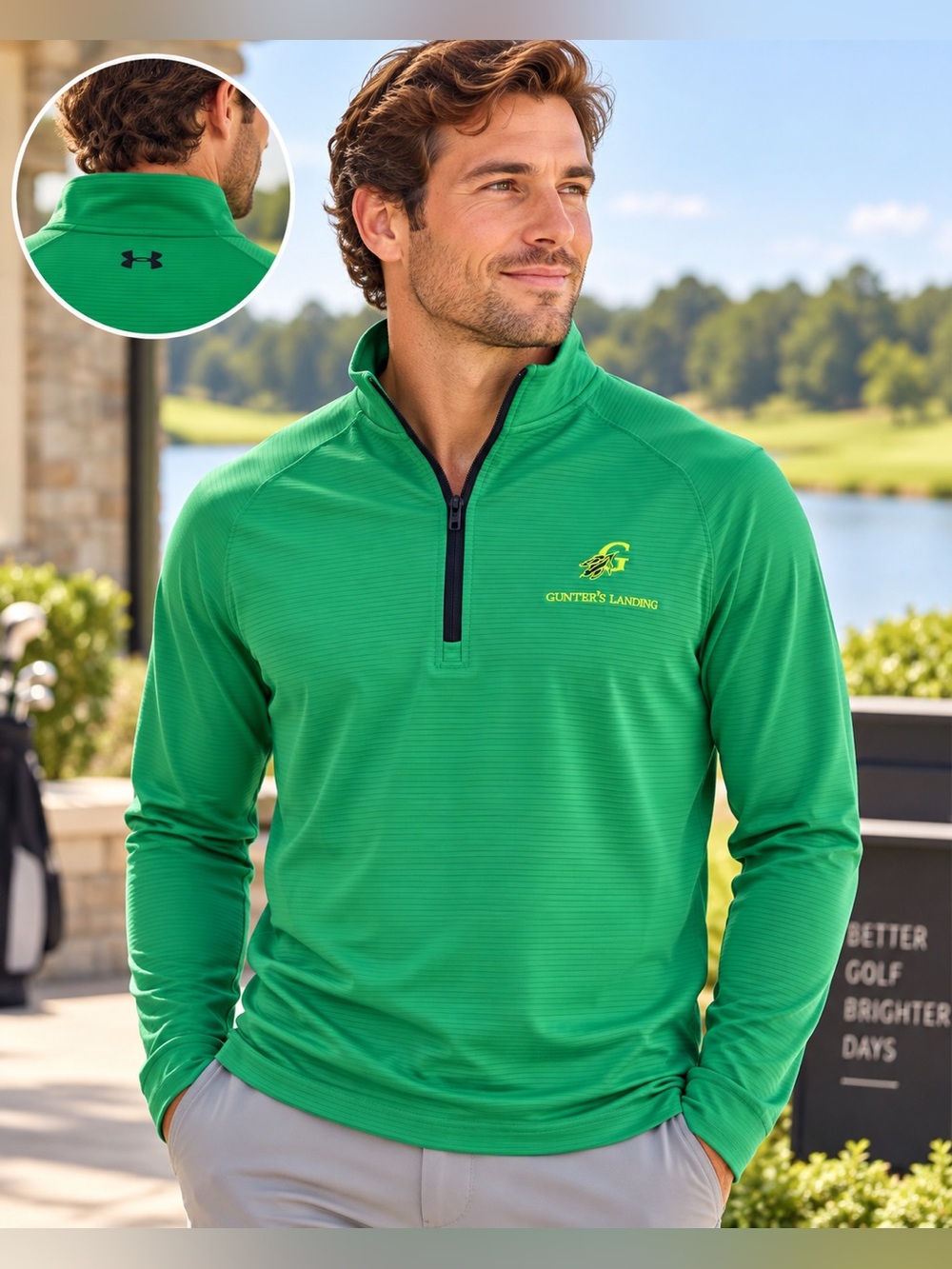 NWT Under Armour Men’s L Gunter’s Landing Golf 1/4 Zip Green UPF 50